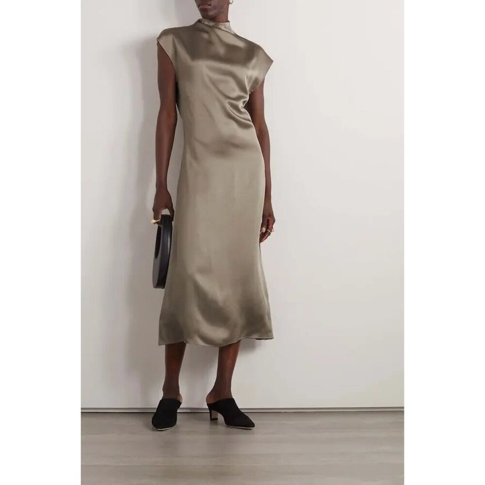 GAUCHERE Satin Midi Dress Taupe Size 42 NWT